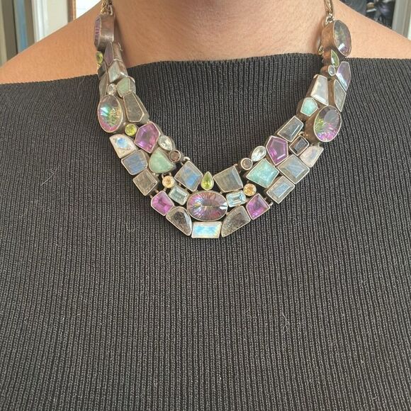 Gorgeous Sterling Silver Multi-Gemstone Multicolor Statement Necklace - Picture 6 of 6